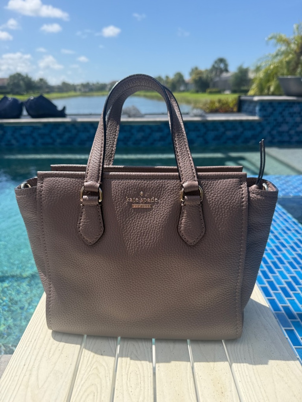 kate spade deep mauve Pebbled Leather Satchel with Gold Hardware NEVER USED